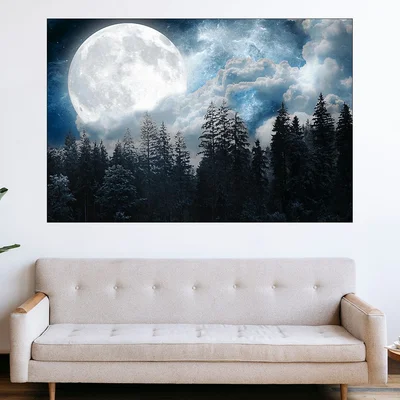 Голяма луна в борова гора - картина пано за стена