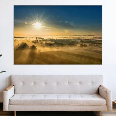 Изгрев над село - картина пано за стена