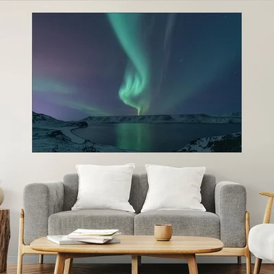 Северно сияние над езеро - картина пано за стена