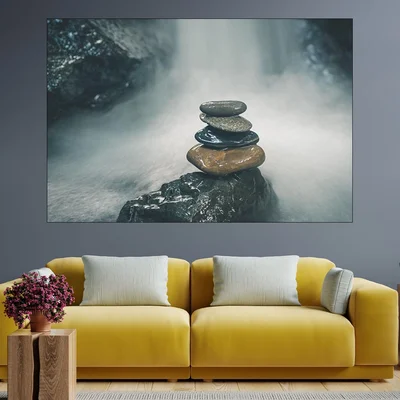 Баланс от камъни и водопад - картина пано за стена