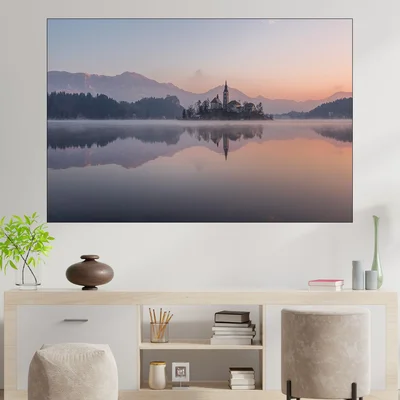 Църква на остров в Словения - картина пано за стена