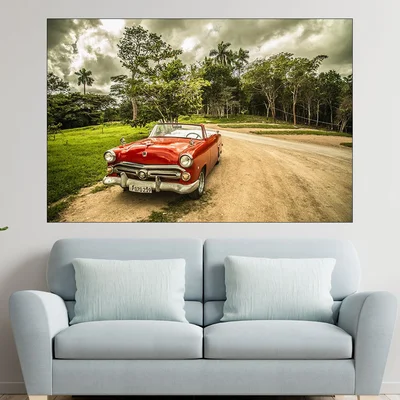 Червен ретро кабриолет - картина пано за стена