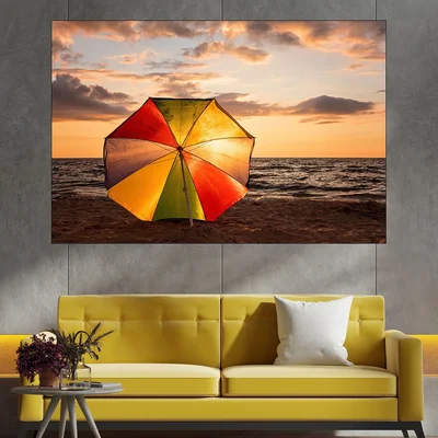 Шарен чадър на пясъка - картина пано за стена