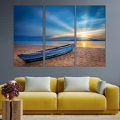Рибарска лодка на пясъка по изгрев - картина пано за стена - Thumbnail 2