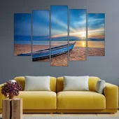 Рибарска лодка на пясъка по изгрев - картина пано за стена - Thumbnail 3