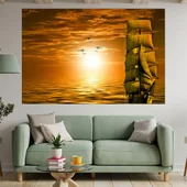 Кораб и залез в океана - картина пано за стена - Thumbnail 1