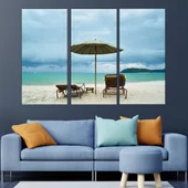 Шезлонг и чадър на плажа - картина пано за стена - Thumbnail 2