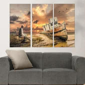 Старец и лодка на брега - картина пано за стена - Thumbnail 2