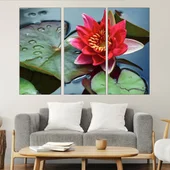 Цъфнала червена водна лилия - картина пано за стена - Thumbnail 2