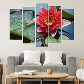 Цъфнала червена водна лилия - картина пано за стена - Thumbnail 3