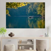 Езеро със спокойни води в гората - картина пано за стена - Thumbnail 1