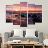 Крайбрежие с кораб в далечината - картина пано за стена - Thumbnail 3