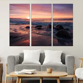 Крайбрежие с кораб в далечината - картина пано за стена - Thumbnail 2