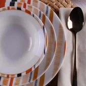 Порцеланов сервиз за хранене 24 части Цветни линии TULU PORSELEN - Thumbnail 3