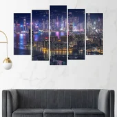 Нощен изглед на Хонг Конг - картина пано за стена - Thumbnail 3