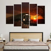 Влак по залез слънце - картина пано за стена - Thumbnail 3