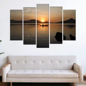 Рибар с лодка по залез 2 - картина пано за стена - Thumbnail 3