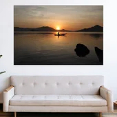 Рибар с лодка по залез 2 - картина пано за стена - Thumbnail 1