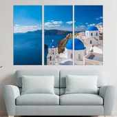 Синя църква в Санторини - картина пано за стена - Thumbnail 2