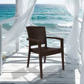 Градински стол с подлакътници кафяв Zeugma Rattan MEVSIM - Thumbnail 2