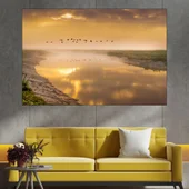 Летящи гъски по изгрев - картина пано за стена - Thumbnail 1