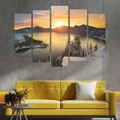 Изгрев над снежно езеро - картина пано за стена - Thumbnail 3