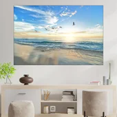 Изгрев и птици край морето - картина пано за стена - Thumbnail 1