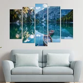 Лодка в планинско езеро - картина пано за стена - Thumbnail 3