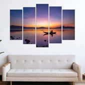 Рибар с лодка по залез - картина пано за стена - Thumbnail 3