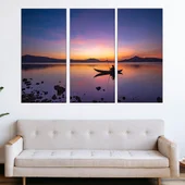 Рибар с лодка по залез - картина пано за стена - Thumbnail 2