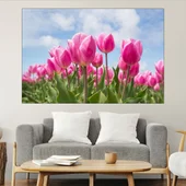Поле с розови лалета - картина пано за стена - Thumbnail 1