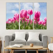 Поле с розови лалета - картина пано за стена - Thumbnail 2