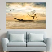 Рибар в езерото - картина пано за стена - Thumbnail 1