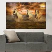 Препускащи коне на плажа  - картина пано за стена - Thumbnail 1