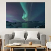 Северно сияние над езеро - картина пано за стена - Thumbnail 1