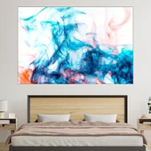 Абстракция - синьо и оранжево мастило - картина пано за стена - Thumbnail 1