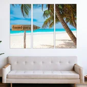 Тропически остров с плаж и палми - картина пано за стена - Thumbnail 2