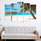 Тропически остров с плаж и палми - картина пано за стена - Thumbnail 3