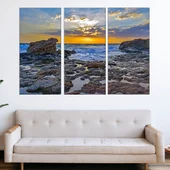 Залез над скалист морски плаж - картина пано за стена - Thumbnail 2