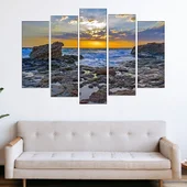 Залез над скалист морски плаж - картина пано за стена - Thumbnail 3