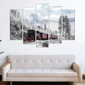 Пътнически влак през зимата - картина пано за стена - Thumbnail 3