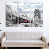 Пътнически влак през зимата - картина пано за стена - Thumbnail 2