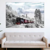 Пътнически влак през зимата - картина пано за стена - Thumbnail 1