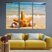 Плаж с морска звезда и рапани - картина пано за стена - Thumbnail 2