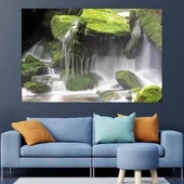 Водопад и мъхести камъни - картина пано за стена - Thumbnail 1