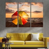 Шарен чадър на пясъка - картина пано за стена - Thumbnail 2